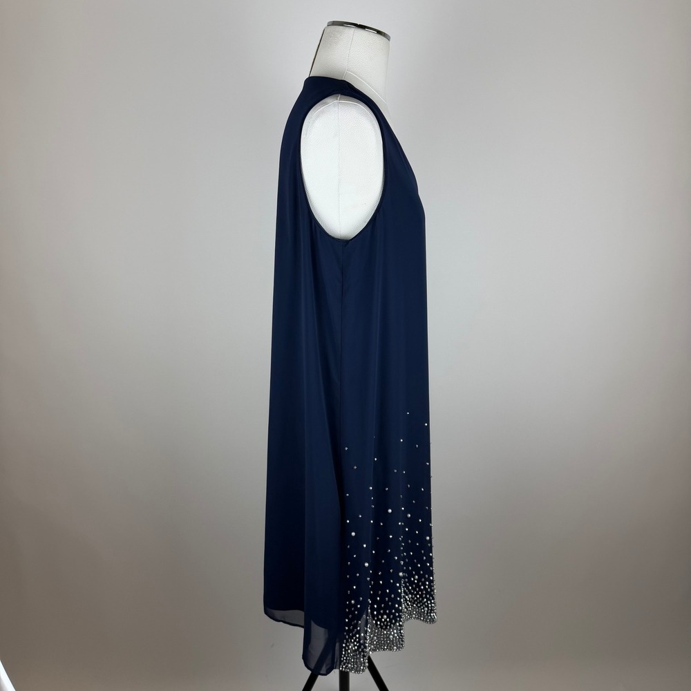 NWT MSK Navy Sleeveless Rhinestone Pearl Embellished Shift Dress Womens Sz Large - Picture 5 of 11